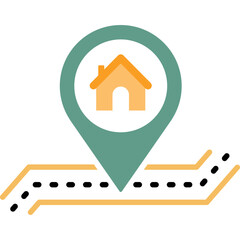 location icon leading to the destination, pointer on the map for navigator to travel and make a trip