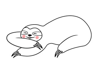 Outline sloth concept. Tropical and exotic animal, savannah. Graphic element for printing on fabric. Creativity and art. Elegance and aesthetics in minimalist style. Cartoon flat vector illustration © Rudzhan