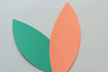 orange and green paper petal or leaf on blank paper