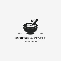 Vintage leaf bowl mortar and pestle logo design hipster vector illustration 2