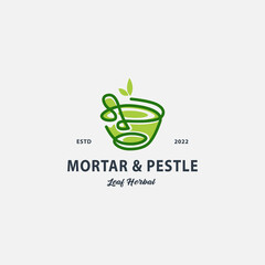 Vintage leaf bowl mortar and pestle logo design hipster vector illustration 3