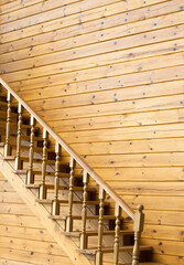 Wooden stairs in a wooden house.