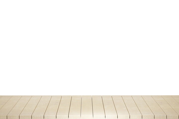 Fototapeta premium Wooden table, wood table top front view 3d render isolated
