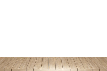 Wooden table, wood table top front view 3d render isolated