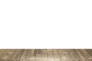 Fototapeta premium Wooden table, wood table top front view 3d render isolated