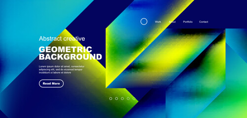 Triangles with fluid gradients, abstract landing page background. Minimal shapes composition for wallpaper, banner, background, leaflet, catalog, cover, flyer