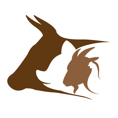 Group of farm animal design isolated on transparent background. Cow. Pig. Chicken. Goat. Logo Animals.