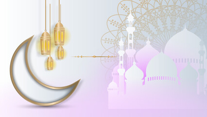 Ramadan background design with white and gold islamic decoration for greeting card. Vector illustration