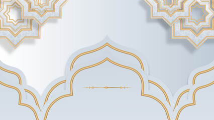 Ramadan background design with white and gold islamic decoration for greeting card. Vector illustration