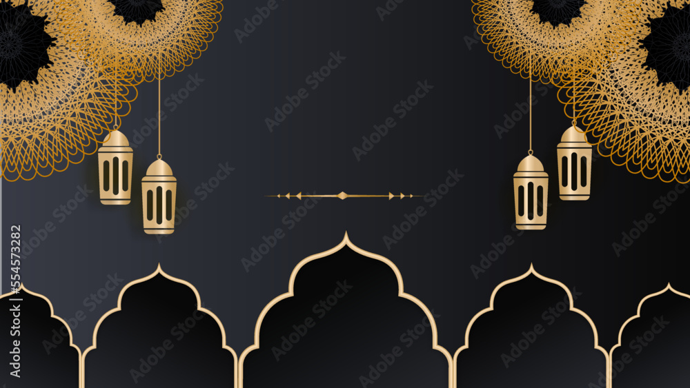 Wall mural Ramadan background design with black and gold islamic decoration for greeting card. Vector illustration