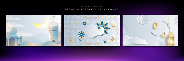 Ramadan background design with white and gold islamic decoration for greeting card. Vector illustration