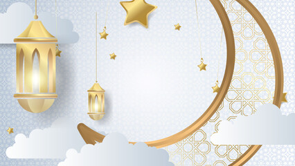 Ramadan background design with white and gold islamic decoration for greeting card. Vector illustration