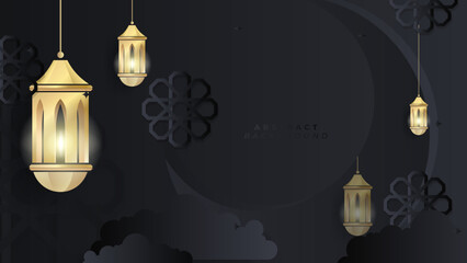 Ramadan background design with black and gold islamic decoration for greeting card. Vector illustration