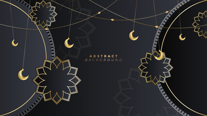 Ramadan background design with black and gold islamic decoration for greeting card. Vector illustration