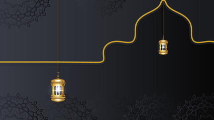 Ramadan background design with black and gold islamic decoration for greeting card. Vector illustration