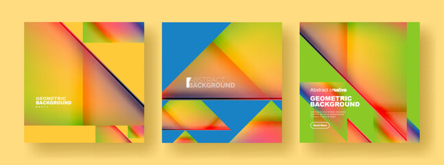 Set of abstract backgrounds - overlapping triangles with fluid gradients design. Collection of covers, templates, flyers, placards, brochures, banners