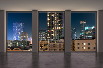 Downtown Los Angeles City Skyline Buildings from High Rise Window. Beautiful Expensive Real Estate...