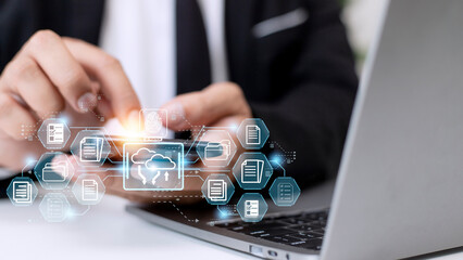 Fingerprint scanning and biometric authentication. system for document management (DMS). software that automates the archiving and management of data files. concept of Internet technology.