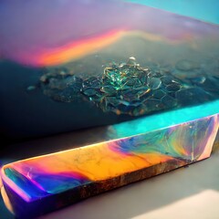 Striking oil and glass reflections and refractions, background design produced by Ai, abstract, exquisite, elegant, retro and detailed