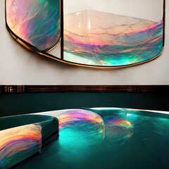Neat and elegant design elements of abstract, exquisite and clear images of beautiful glass reflections and refractions in two patterns produced by Ai