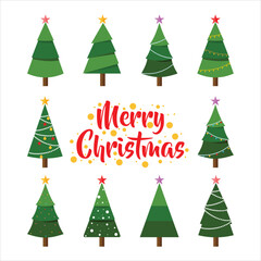 green christmas tree icon on white background