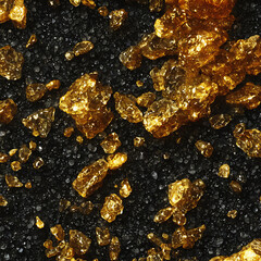 Gold nuggets on dark rocky ground model texture render