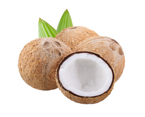 coconut isolated with leaf  on transparent png