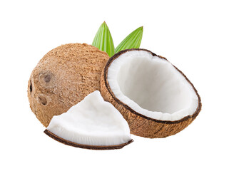 coconut with leaf isolated on transparent png - obrazy, fototapety, plakaty