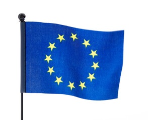 European Union flag waving on white background