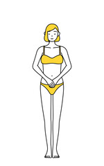 軽く会釈（お辞儀）をする下着姿の女性、脱毛やエステサロンのイメージ