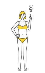 アイデアを思いついた下着姿の女性、脱毛やエステサロンのイメージ