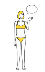 ふきだしつき、案内をする下着姿の女性、脱毛やエステサロンのイメージ