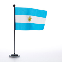 Argentinian table flag waving on white background