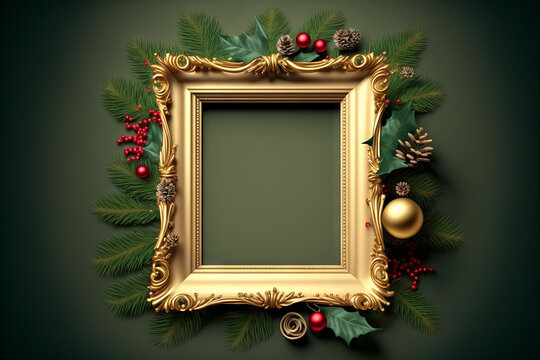 Festive Christmas holiday empty frames with decorations  