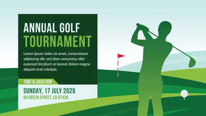 Golf Championship Flyer Poster Design, Golf Event Horizontal Banner Vector Template