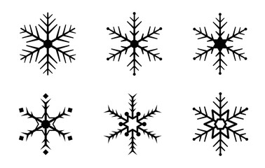 Fototapeta na wymiar Silhouette winter snow flakes set of 6 vector image.
