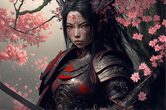 Anime Woman Warrior na paisagem japonesa · Creative Fabrica