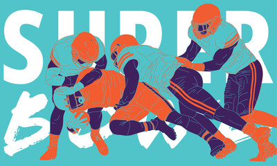 Illustration of american football player in action. Isolate background.