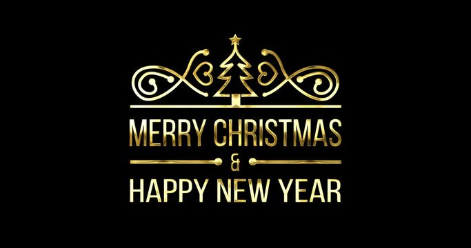 Merry Christmas and happy new year. Animation of sticker golden text is suitable for your vlog video so that everyone enjoys it, celebrations, events, and festivals. Isolated on Transparent Background