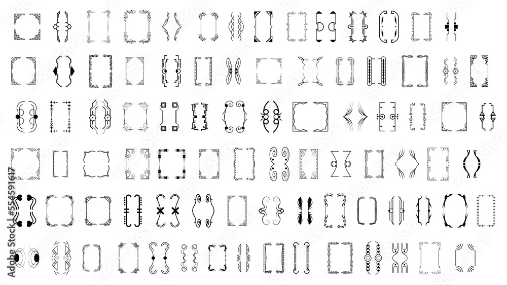 Poster set black simple line collection different doodle brackets, parentheses, braces elements vector desi
