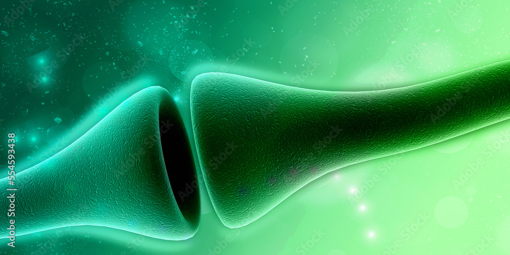 Poster synapse and neuron cells sending electrical chemical signals. 3d rendering
