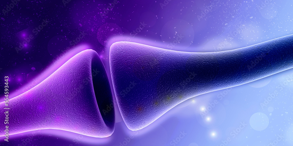 Poster synapse and neuron cells sending electrical chemical signals. 3d rendering