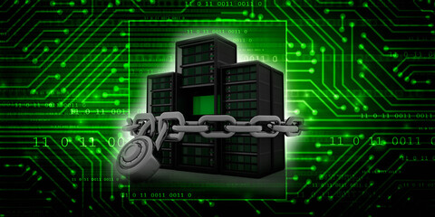 Fototapeta premium 3d illustration Data center server protection lock 