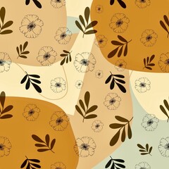 Floral abstract minimalism seamless texture, hand draw. Dark print for fabric or paper, dark background with floral ornament