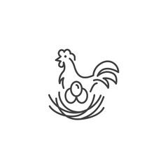 Hen on the nest, farm chicken with eggs. Vector logo icon template