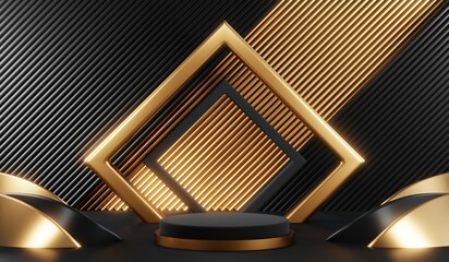 3D rendering of blank product background for cream cosmetics Modern black podium background