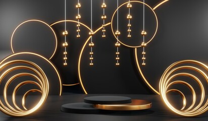 Fototapeta premium 3D rendering of blank product background for cream cosmetics Modern black podium background