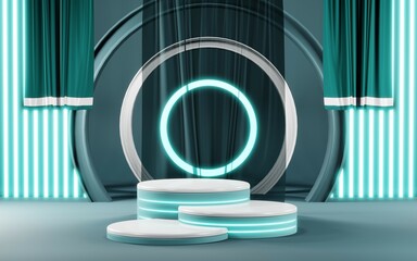 Fototapeta premium 3D render of Podium background in blue tones for displaying cream products. cosmetics