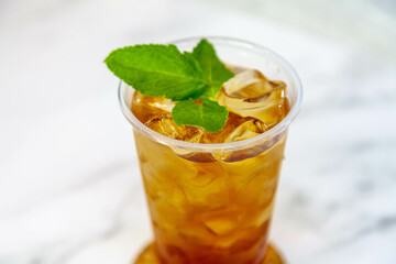 Lemonade with mint and ice cubes