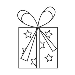 Vector black and white illustration. A gift box with stars.